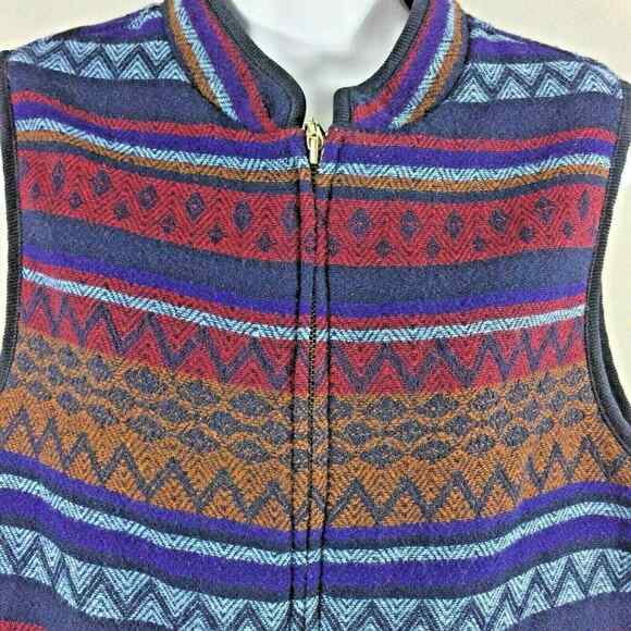 Womens Stripe Vest Size 8 Wool Blend Zip Up Purple Blue Brown Red - Picture 3 of 6